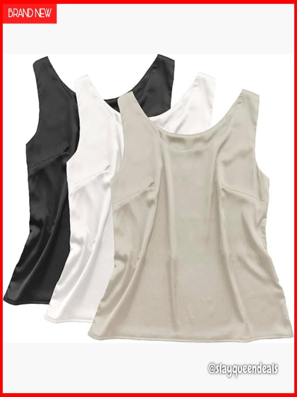 Silk Satin Tank Top 3-Pack, Scoop Neck, Regular Fit, Summer Blouse